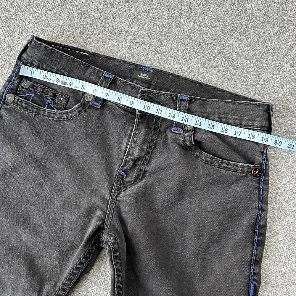 True Religion Rocco Jeans‎ Mens 37x31 Black Relaxed Skinny Contrast Stitch Denim